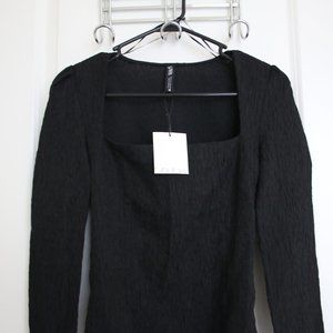Zara XS/S Black Bodysuit, Square neck